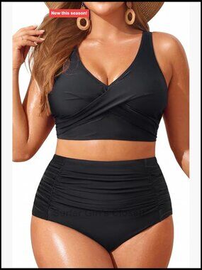 Plus Size High Waisted Bikini Set Tummy Control Two Piece Swimsuit